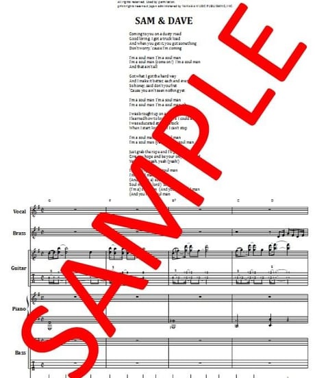 サム&デイヴ ( SAM & DAVE )  / SOUL MAN  (ソウル・マン)   バンド・スコア(TAB譜) 楽譜