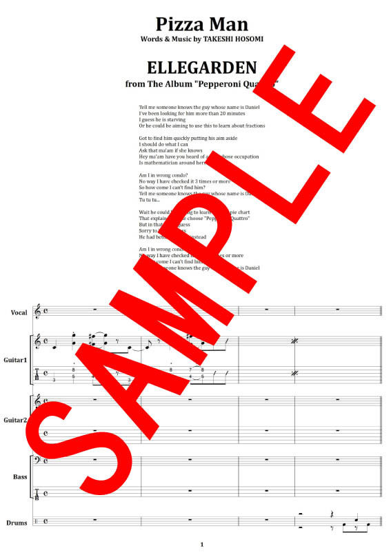 ELLEGARDEN (エルレガーデン) / Pizza Man バンド・スコア(TAB譜)