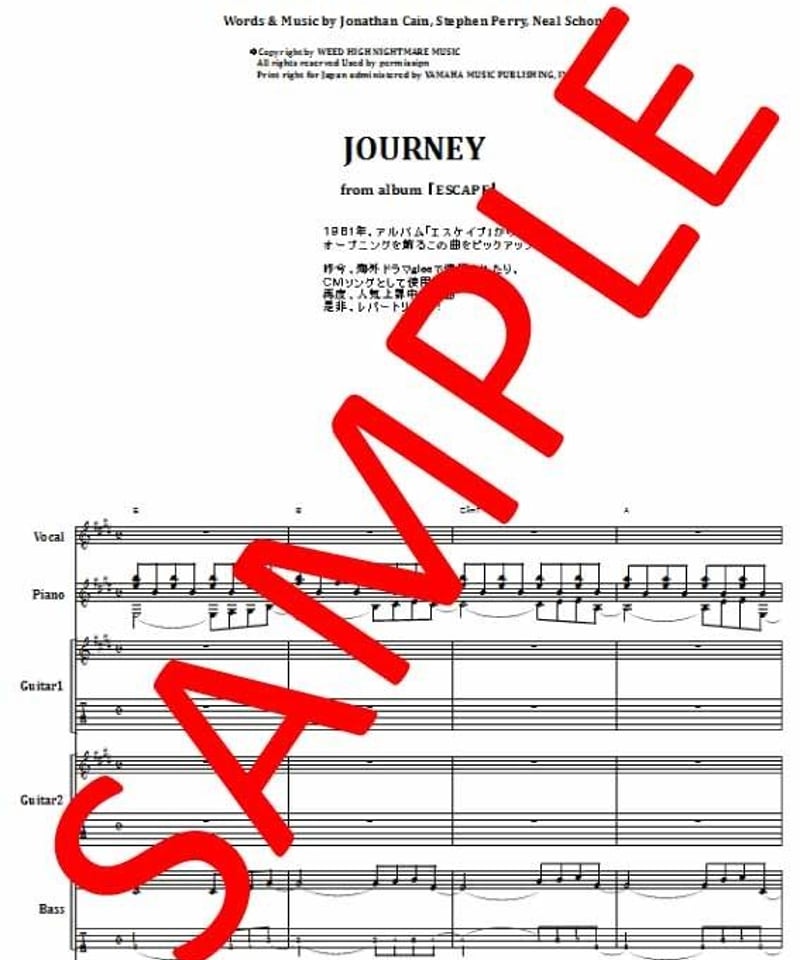 ジャーニー(JOURNEY) / DON'T STOP BELIEVIN' バンド・スコア(T