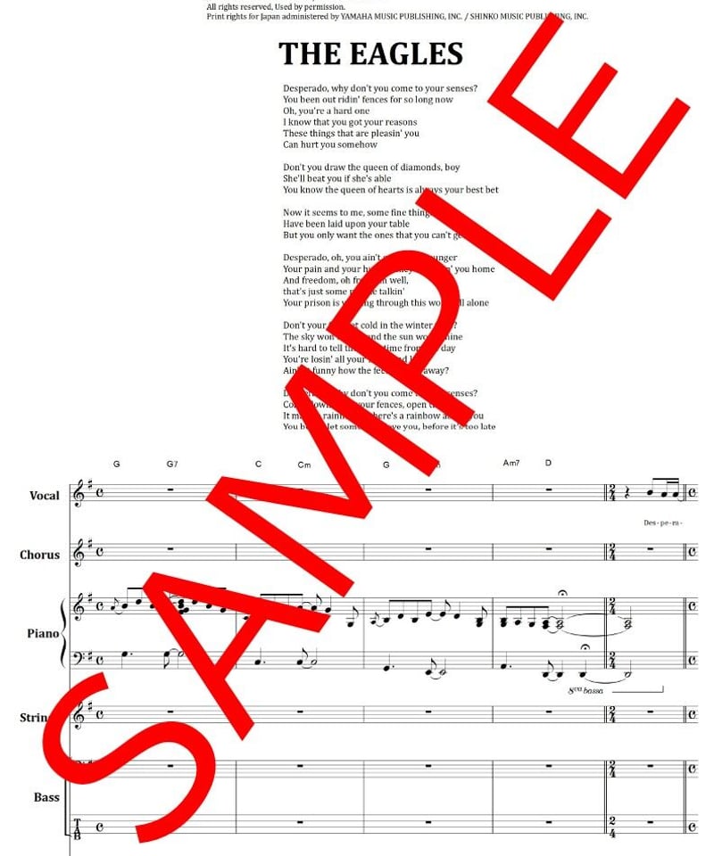 イーグルス(THE EAGLES) / DESPERADO (ならず者) バンド・スコア(TA