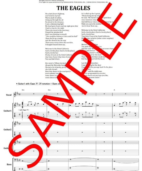 イーグルス(THE EAGLES) / ホテル・カルフォルニア (Hotel California) バンド・スコア(TAB譜) 楽譜