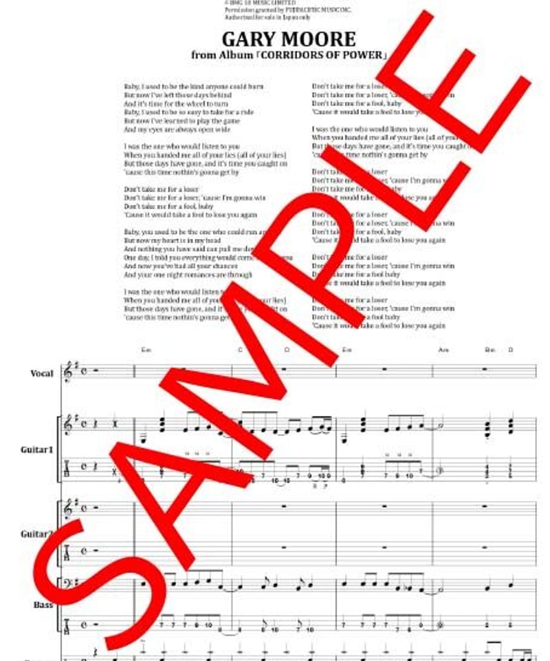 Original Gary Moore ゲイリームーア ギターTAB譜 楽譜】GARY MOORE / FALLING LOVE WITH YOU バンド・スコア 楽譜