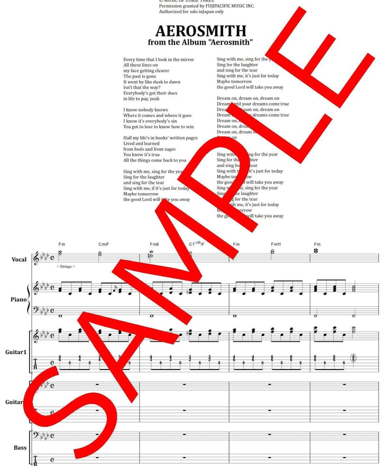 AEROSMITH (エアロスミス) / DREAM ON バンド・スコア(TAB譜) 楽譜