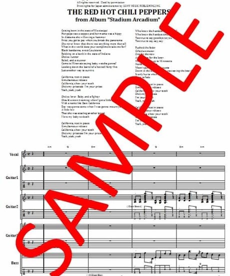 レッド・ホット・チリ・ペッパーズ(RED HOT CHILI PEPPERS)  / ダニー・カリフォルニア (DANI CALIFORNIA) バンド・スコア(TAB譜) 楽譜
