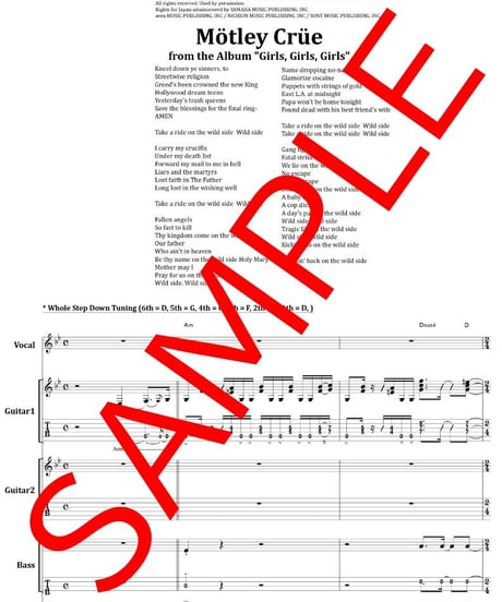モトリー・クルー(MOTLEY CRUE)  / WILD SIDE (ワイルド・サイド) バンド・スコア(TAB譜) 楽譜