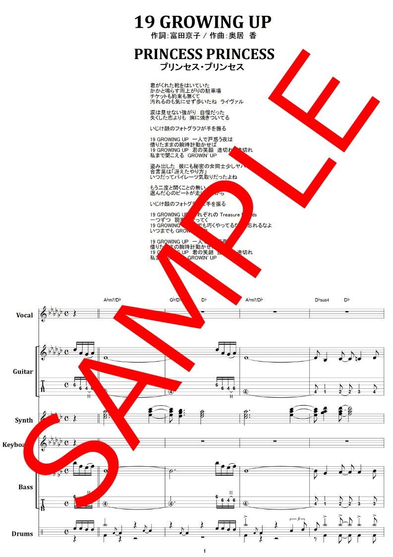 プリンセス・プリンセス(PRINCESS PRINCESS) / 19 GROWING UPバ