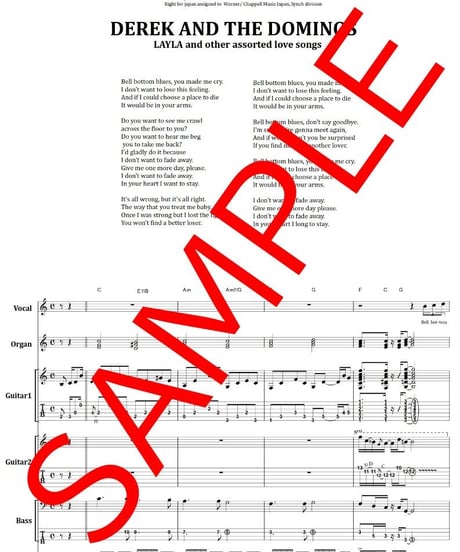 デレク＆ザ・ドミノス / エリック・クラプトン(ERIC CLAPTON) / ベル・ボトム・ブルース（BELL BOTTOM BLUES) バンド・スコア(TAB譜) 楽譜
