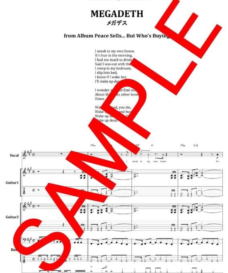 メガデス MEGADETH スコア 楽譜 Score バンドスコア TAB譜 楽譜】MEGADETH / SKIN O' MY TEETH バンド・スコア 楽譜
