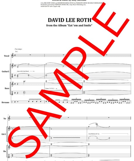 デイヴィッド・リー・ロス(DAVID LEE ROTH) / SHYBOY(シャイ・ボーイ) バンド・スコア(TAB譜) 楽譜