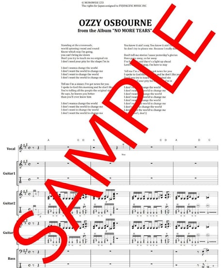 オジー・オスボーン(OZZY OSBORNE) / I DON'T WANT TO CHANGE THE WORLD バンド・スコア(TAB譜) 楽譜 from68