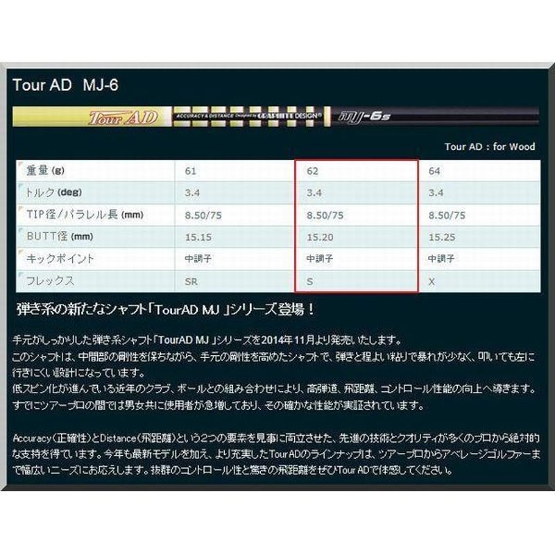 □グラファイト Tour AD MJ-6S 各メーカー スリーブ＋グリップ付 ...