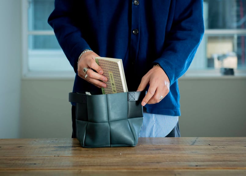 いれい box ② 楽天市場】二つ折り財布 box型小銭入れ 藍染レザー 本革 BAGGY