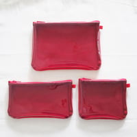ポーチ（S/M/L）3点セット ／ 赤　　帆布×ビニール　★紺・カーキをご希望の場合はメールにてご連絡ください。