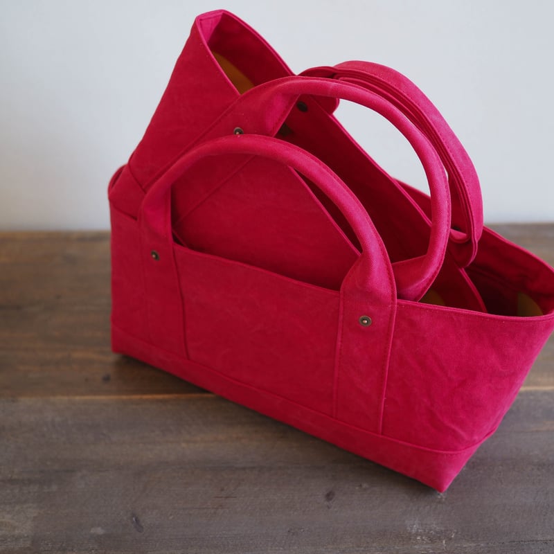 受注制作＊【ARMY DUCK】蓋付きしかくトート S （レッド） | pour des