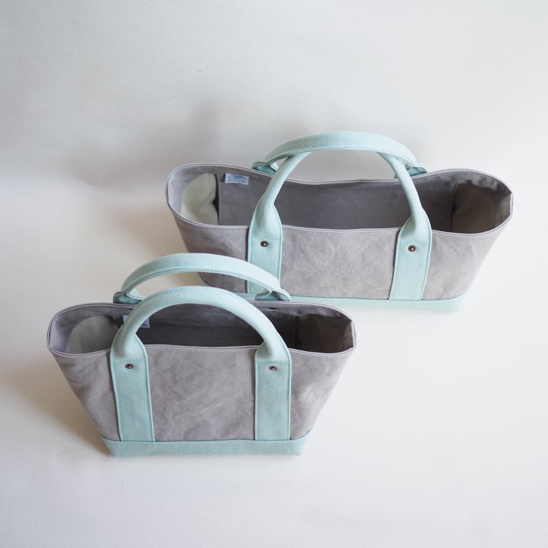 受注制作＊蓋付きしかくトート よこなが（グレー×ミントグリーン