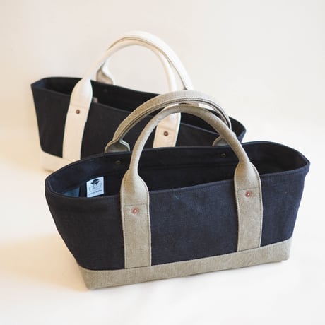 ＊受注制作＊【MILITARY TWILL】蓋付きしかくトート　よこなが（クロ×モスグリーン）