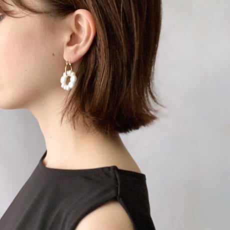 Irregular Shaped Pearl Hoop Pierced Earrings