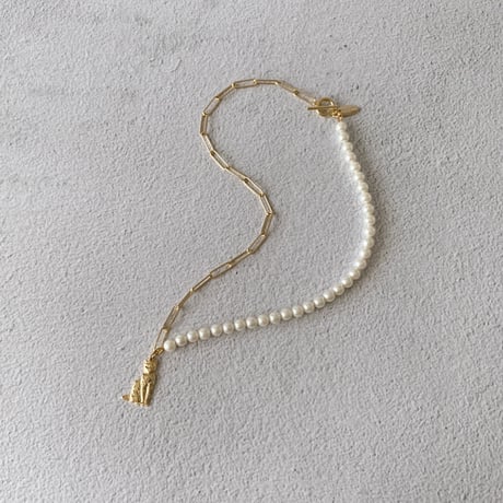 Pearl & Cable Chain with Cat Necklace