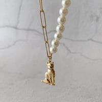 Pearl & Cable Chain with Cat Necklace
