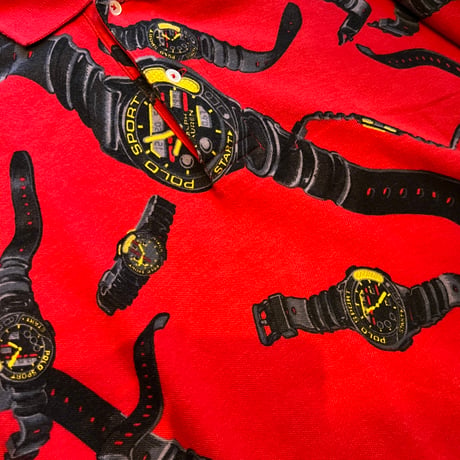 POLO SPORT "watch" all over print polo shirt (S)