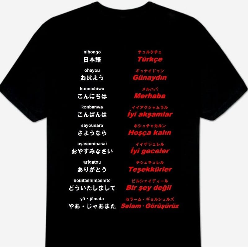 トルコ語（あいさつ）Tシャツ ブラック | peace-and-happiness