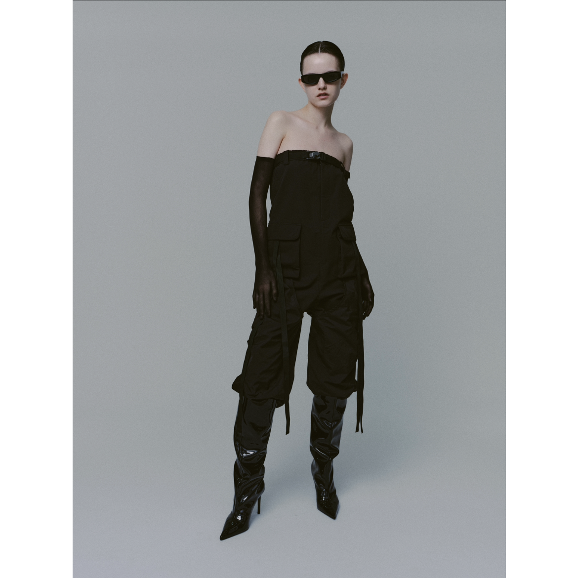 strapless nylon jumpsuits | KISHIDAMIKI