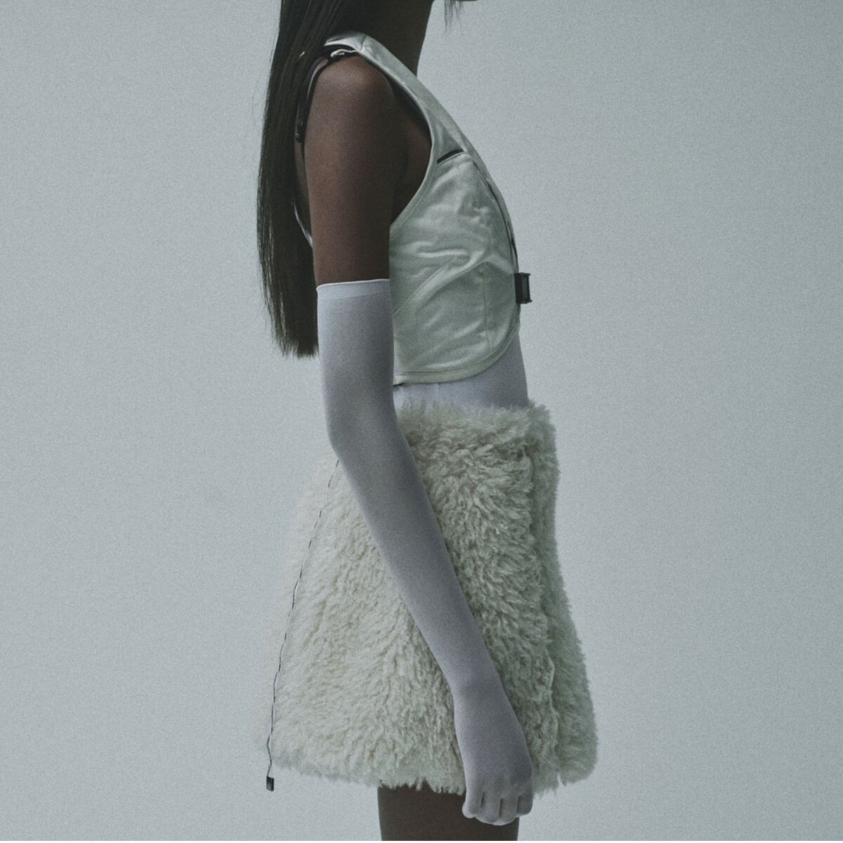 KISHIDAMIKI poodle fur mini skirt white