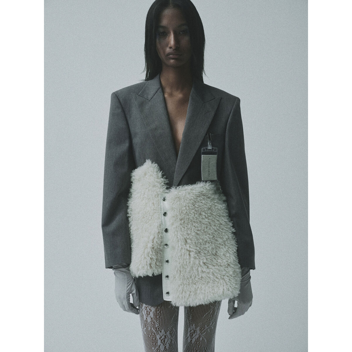 KISHIDAMIKI poodle fur mini skirt white