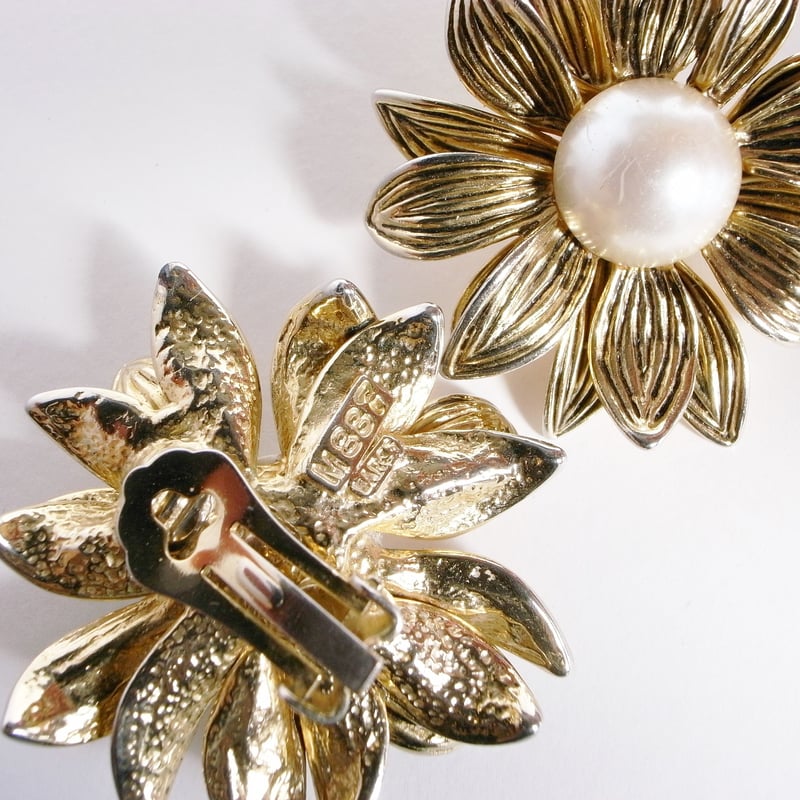 イヤリング まとめ売り 43個 ヴィンテージ 花モチーフ 金色 70's 貴金属