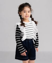 マルーク　モノトーンレースフリル長袖Tシャツ（  クロ系カラー）maarook
