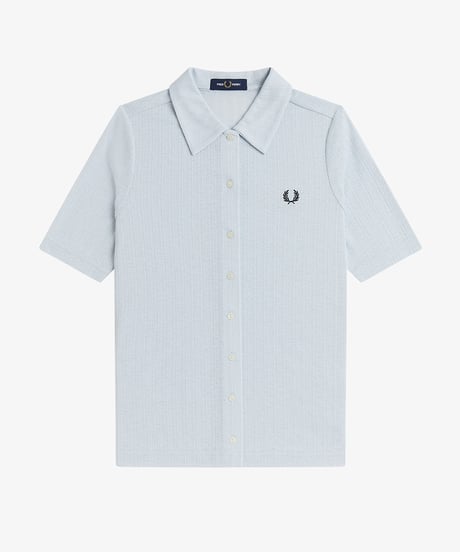 フレッドペリー  FREDPERRY  ウィメンズ　Button Through Sheer Rib Polo Shirt　 (  DUSKY BLUEカラー）