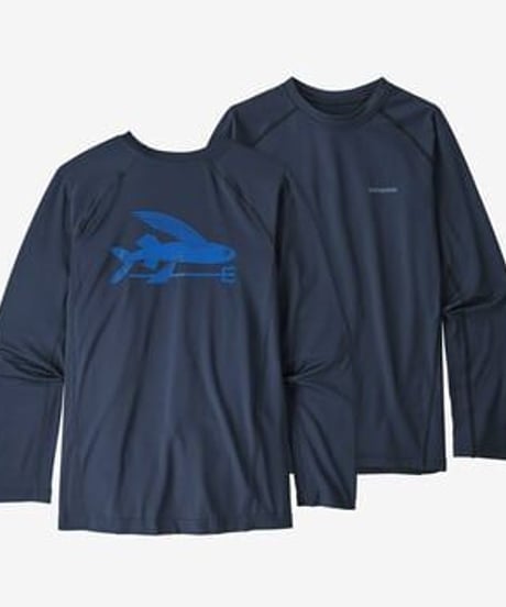 パタゴニア     キッズ・ロングスリーブ・シルクウェイト・ラッシュガード  （Flying Fish: New Navyカラー）patagonia