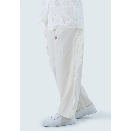 Denim side frill pants