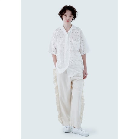 Denim side frill pants
