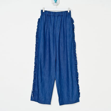 Denim side frill pants