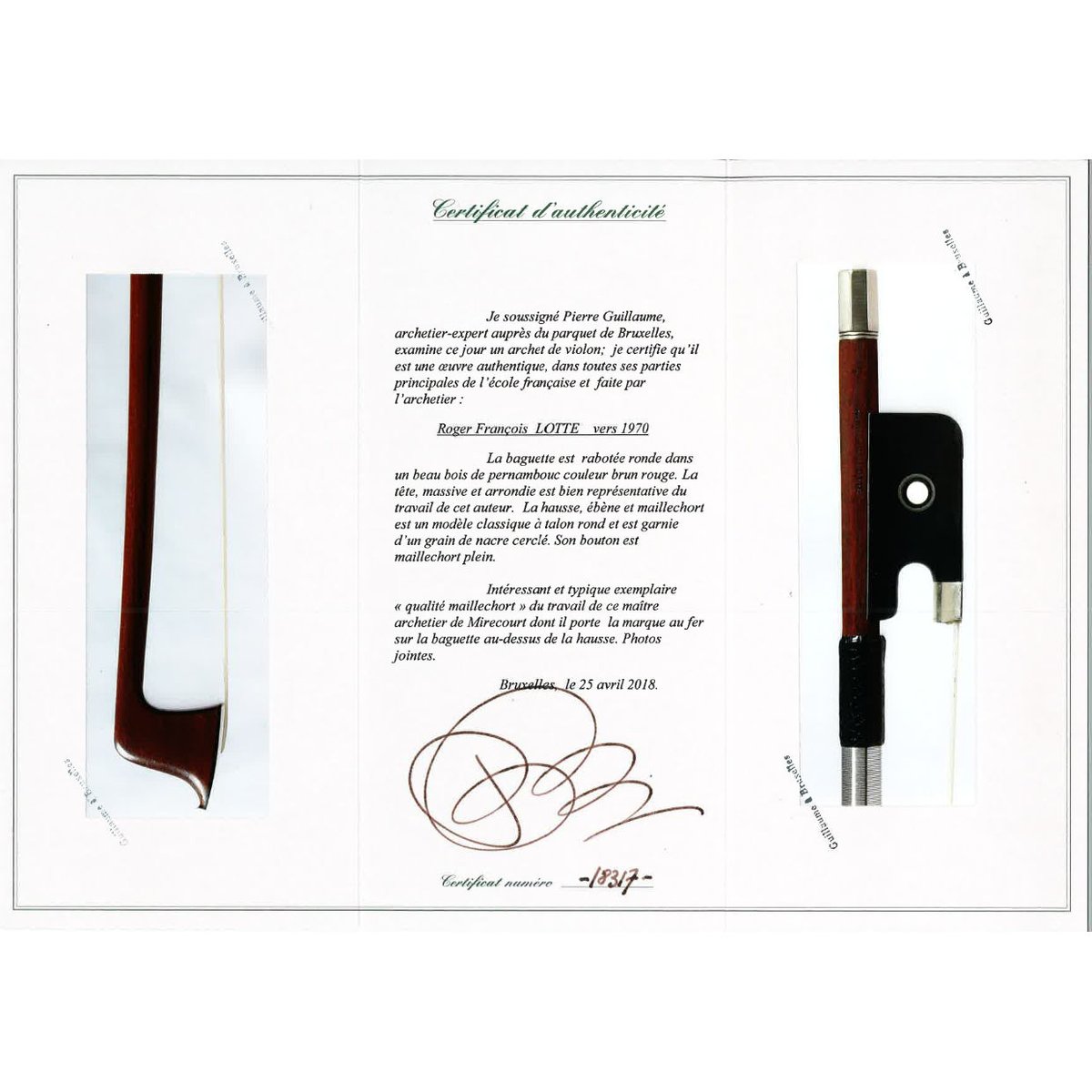 ヴァイオリン弓】 ロジェ・フランソワ・ロッテ / ミルクール（フランス