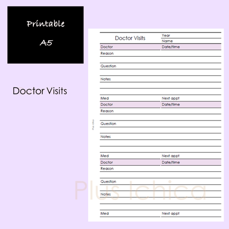【A5】Doctor Visits  #24,  Printable Inserts