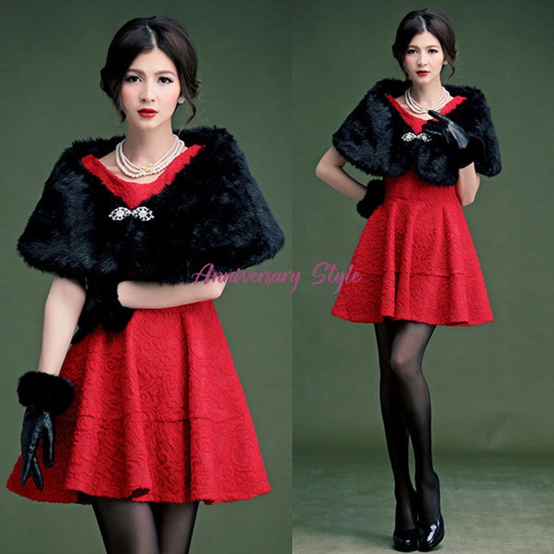 ファー ボレロ 9色 ブローチ付 パーティードレス の ファーショール