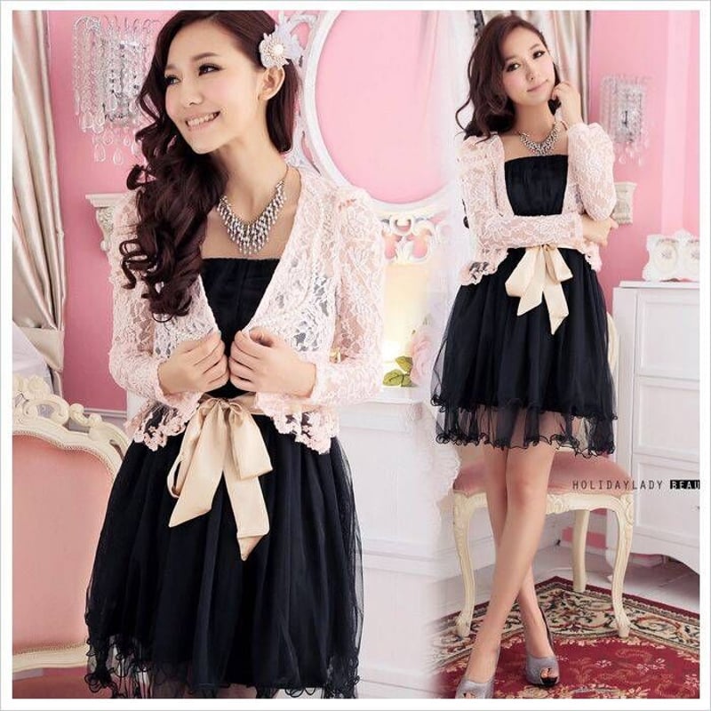 マーブル パフスリーブショートボレロ：黒×白レース ◇受注商品◇パフスリーブショートボレロ：白×白レース - MARBLE