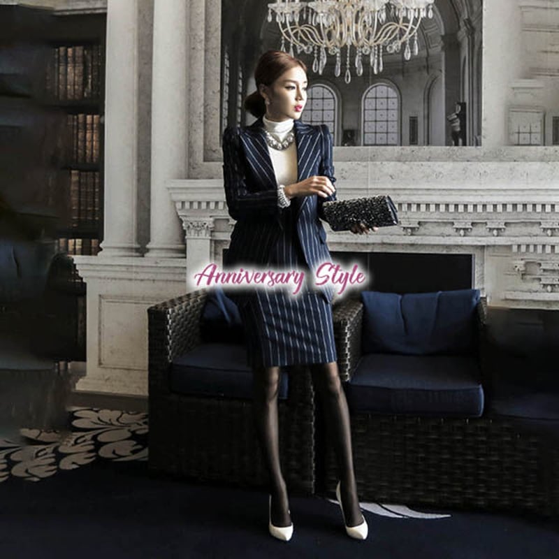 ワンピーススーツ ネイビーM即納 黒 白 S-2L セットアップ ジャケット