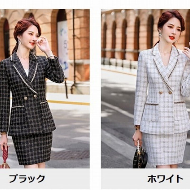 マカフィー ツイード スカートスーツ　ツーピース スカートスーツ ツイード S-5L 黒 白 パーティー 結婚式 二次会