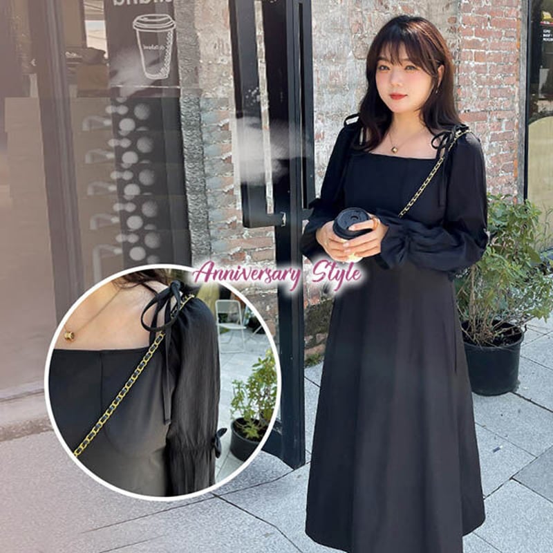 ワンピース 2L-5L 黒 ロング ぽっちゃり 大きいサイズ 大人可愛い YT