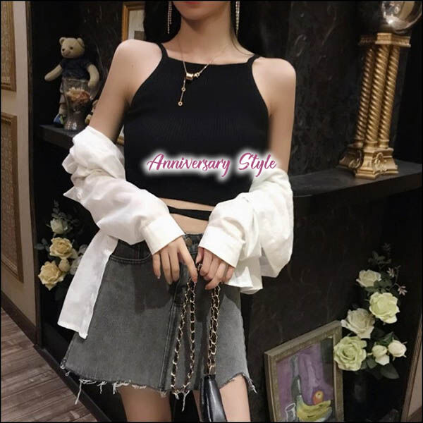 トップス 背中編み上げ 4色 タンクトップ 黒 白 赤 黄色 背中開き