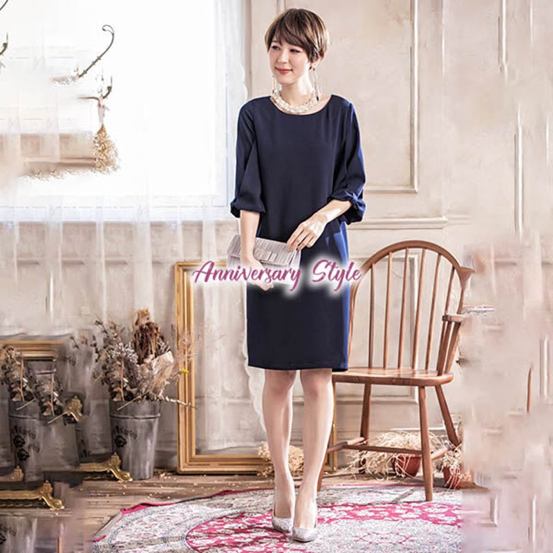 ADORE バルーンスリーブひざ丈ワンピース ネイビー ADORE バルーンスリーブひざ丈ワンピース ネイビー