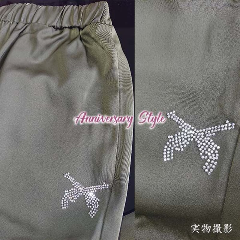 パンツスーツ グリーン L 即納 レディース セットアップ 体型カバー 五