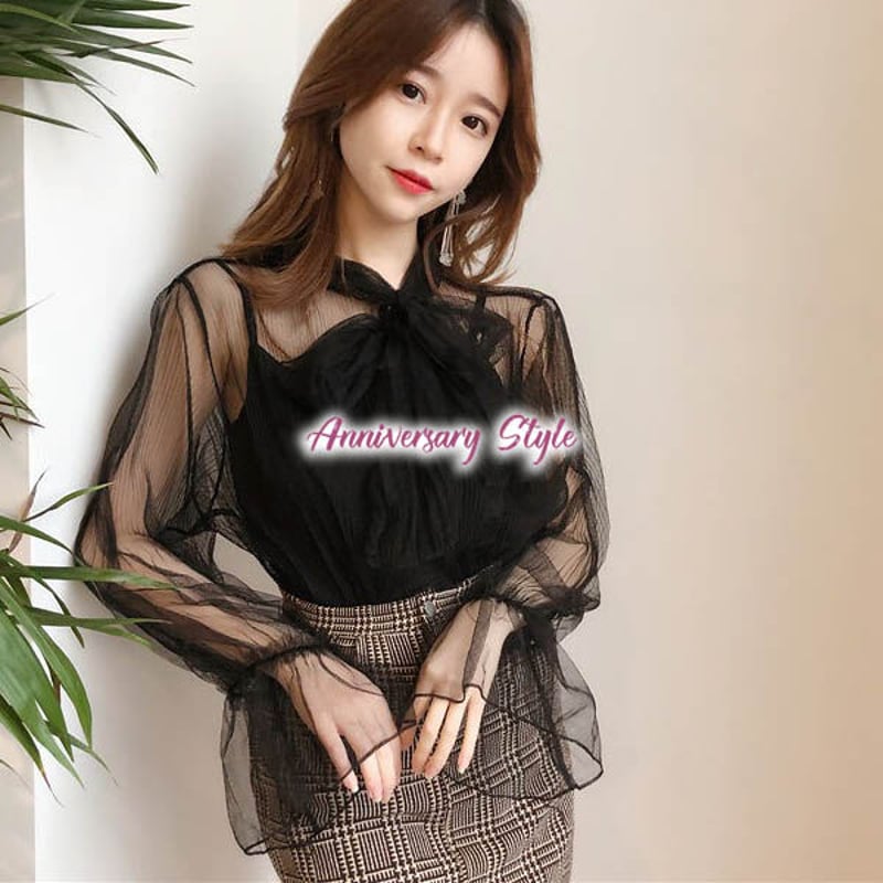 シースルーフリルトップス 黒 セール】【MAISON BREEZE reveur】frill sheer tulle blouse
