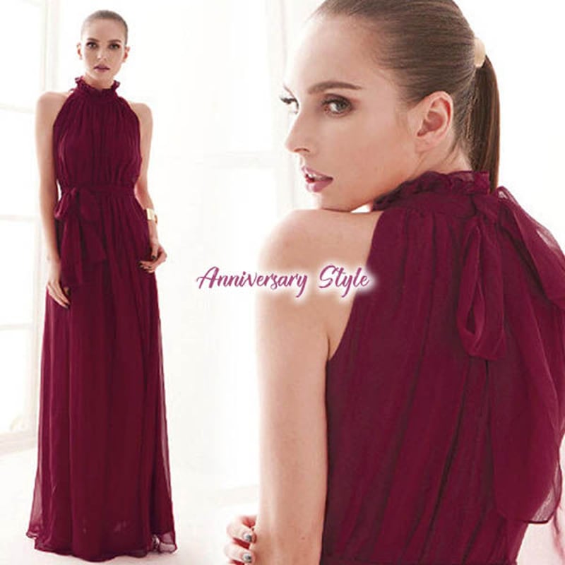 ロングドレス 9色 F ホルターネック マキシワンピース