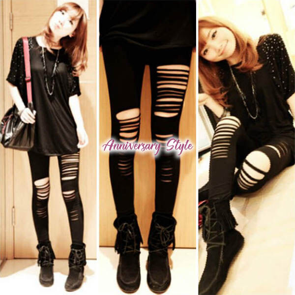 大きいサイズ✰*。ダメージ風レギンス黒 大きいサイズ レギンス F LL 3L 黒 白 即納 ダメージ加工 カットワーク