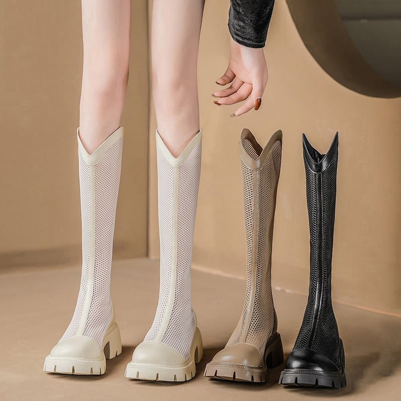 サマーブーツ 22.5-24.5cm 黒 白 茶 メッシュ 春ブーツ 夏ブーツ