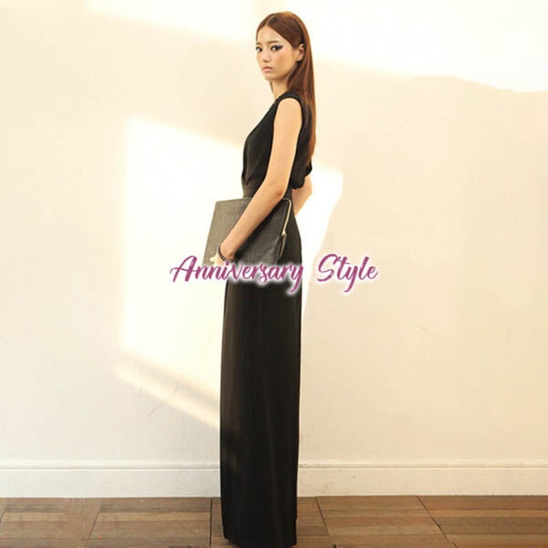 パンツドレス S-4XL 即納 黒 オールインワン ガウチョパンツ ctk-1606